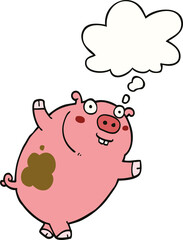 funny cartoon pig and thought bubble