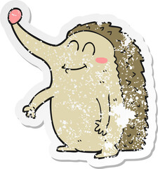 retro distressed sticker of a cartoon hedgehog