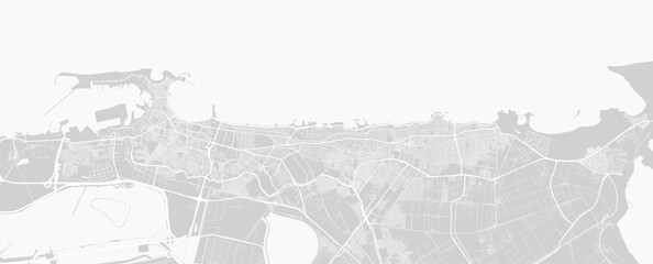 Background Alexandria map, Egypt, white and light grey city poster. Vector map with roads and water.