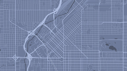 Blue Denver map, United States, detailed municipality map, skyline panorama. Decorative graphic tourist map of Denver territory. Vector illustration.