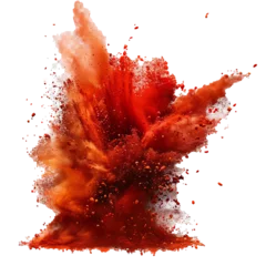 Fotobehang Splashes of seasoning, red dust or paint isolated on transparent background,  realistic illustration of ground chilli pepper, paprika, and red spice powder. © Zaleman