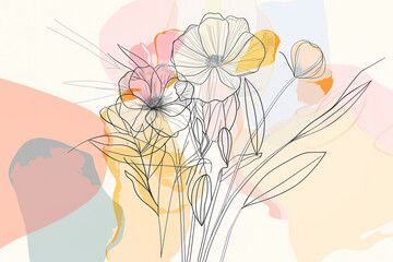 Decoration continuous line hand drawing flowers bouquet for wedding photo book, invitations.