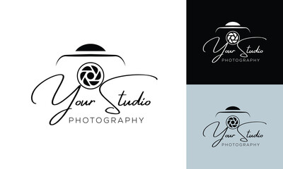 camera logo, modern photography signature logo icon vector