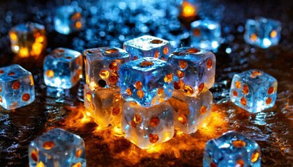 Elemental Elegance: Mesmerizing Illumination of Ice and Fire Dice Cubes"