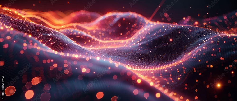 Aufkleber Conceptual illustration of big data visualization in data technology with a low polygonal shape and connecting lines on a dark background. 3D rendering.