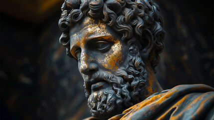 Black and Gold Statue of Marcus Aurelius, Stoicism, Generative AI.