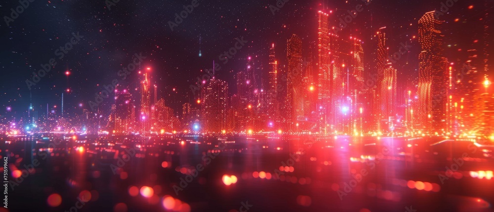 Poster An abstract polygon pattern connected with speed line lights, illustrating the concept of smart city technology.