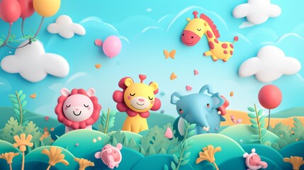 Cute cartoon animals in the forest
