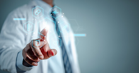 doctor, health care, medicine, science, hospital, research, analysis, health, biology, chromosome. digital healthcare and dna on virtual screen interface, medical technology and futuristic concept.