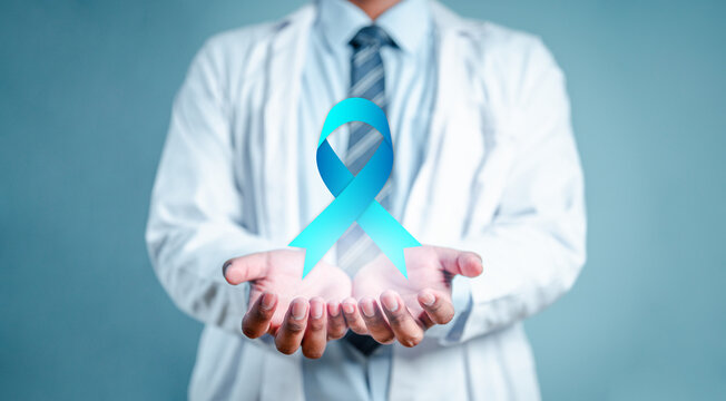 doctor, health, medicine, cancer, diagnosis, health care, hospital, medicals, check, innovation. prostate cancer awareness. man with light blue ribbon for supporting people living and illness.