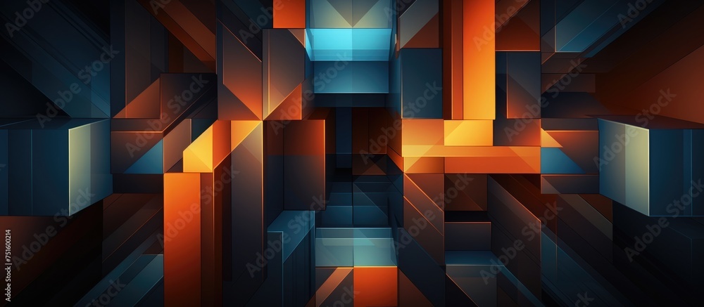 Aufkleber a geometric abstract composition featuring an array of orange and blue colored blocks arranged in a 