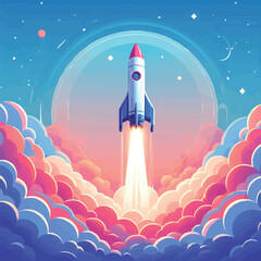 free vector Rocket launch background with smoke or clouds