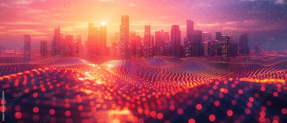 Leinwandbilder abstract dot point connection with gradient line, wave line design concept, big data connection tech