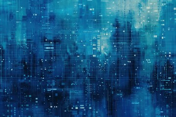 blue Digital Pixelation background, characterized by dynamic pixel patterns that create a sense of movement and innovation blue cityscape background