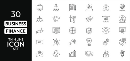 Set of Icons for business and finance, Business Icon, Finance Icon, Set of 30 Business icons, Finance and business line icons collection