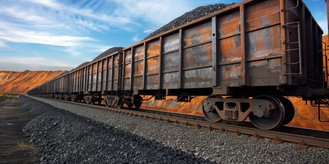 Obraz premium Abandoned Train Car Rusting on Desert Tracks with Red Rock Background