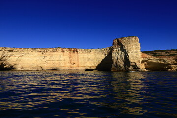 View of the Algarve coast which is an administrative region located in the south of mainland...
