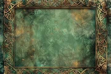 Celtic traditions with this beautifully designed scrapbook paper page, featuring intricate Celtic motifs and a frame adorned with copy space in the middle, 