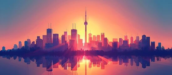 Toronto Cityscape Illustration in Evening Light, To provide a unique and eye-catching depiction of Torontos cityscape for use in digital and print
