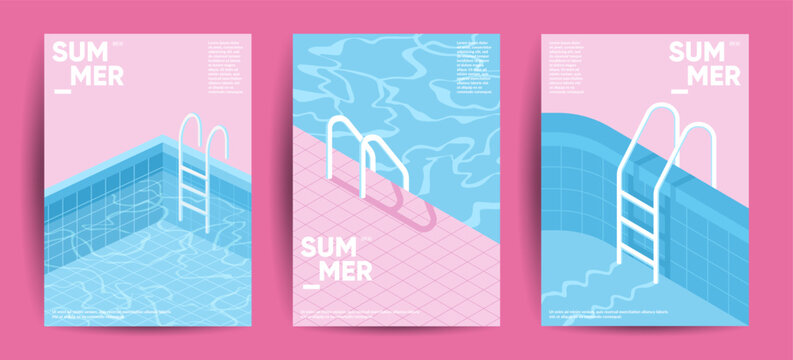 Minimal Summer "Pool Party" posters set. Eps10 vector illustration.