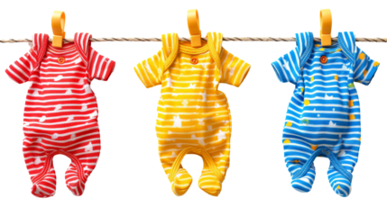 Three baby onesies drying in the sun
