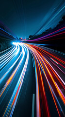 Fototapeta na wymiar Urban Rush, Colorful Car Streaks Illuminate the Night Highway