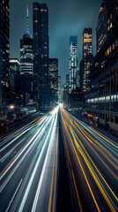 Fototapeta na wymiar Vibrant Cityscape, Car Light Trails in Evening Glow