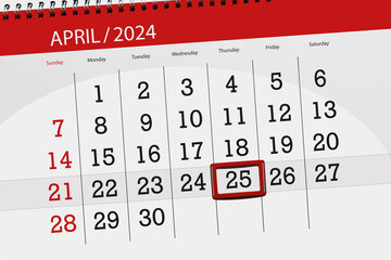 Calendar 2024, deadline, day, month, page, organizer, date, April, thursday, number 25