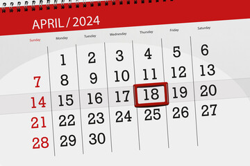 Calendar 2024, deadline, day, month, page, organizer, date, April, thursday, number 18