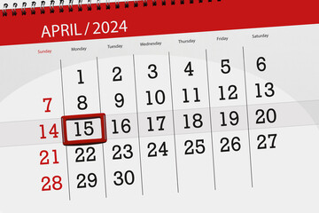 Calendar 2024, deadline, day, month, page, organizer, date, April, monday, number 15
