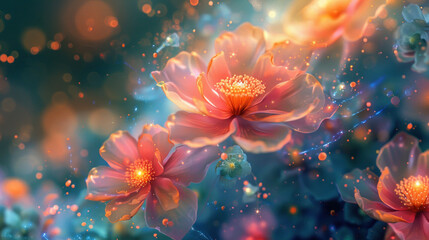 Fototapeta na wymiar Surreal glowing flowers, macro