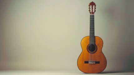 Classical acoustic guitar, white background Wide angle lens, realistic light