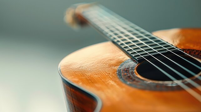 Classical acoustic guitar, white background Wide angle lens, realistic light