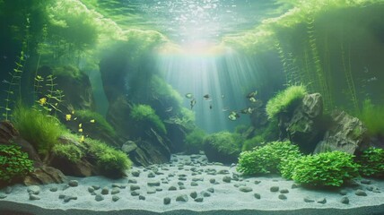 aquascape natural landscape with mountain and green plants - Powered by Adobe