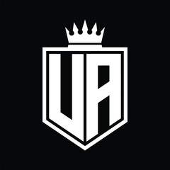 UA Logo monogram bold shield geometric shape with crown outline black and white style design
