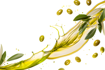Fresh olive oil dynamic splash isolated on transparent background