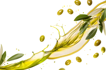 Gordijnen Fresh olive oil dynamic splash isolated on transparent background © Oksana