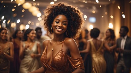 Beautiful african woman dancing at gala event