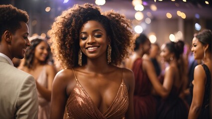 Beautiful african woman dancing at gala event