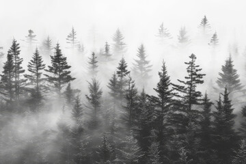 Misty Forest Silhouettes in Monochrome Tone