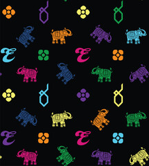 Elephant, elephant pant, Chang monogram repeat, Elephant animal ethnic pattern pattern illustration vector design