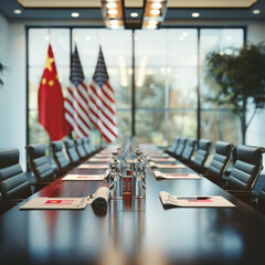 Meeting room for the delegation from the USA and China business meeting of the two countries - obrazy, fototapety, plakaty