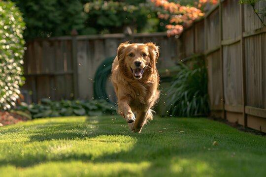 Boundary Bliss a dog running freely within the safe confines of a high tech invisible dog fence in a lush yard