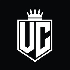 VC Logo monogram bold shield geometric shape with crown outline black and white style design