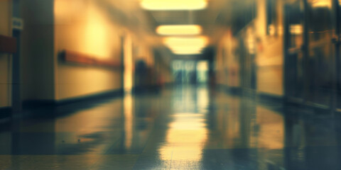 A deliberately out-of-focus image of a hospital hallway