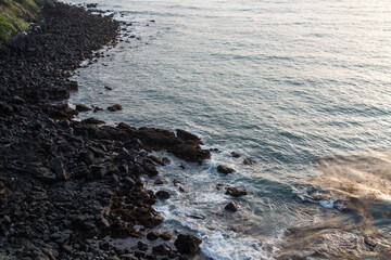 High-angle view of the rocky beach