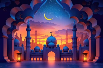 Islamic Mosque Theme in Greeting Card Art