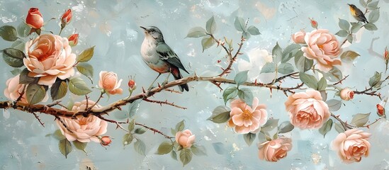 Beautiful Painting of Birds and Roses in a Nostalgic Style