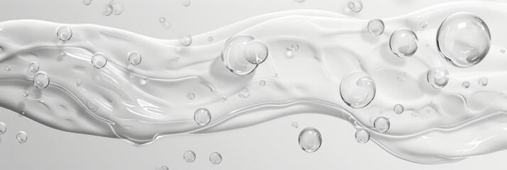 Smooth white cream with transparent bubbles in an abstract flow - obrazy, fototapety, plakaty