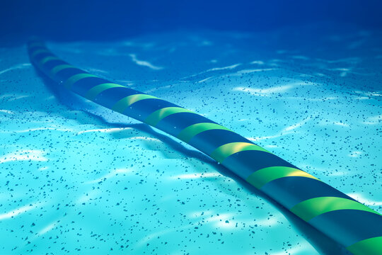 Subsea internet communication cable on the seabed. 3d rendering